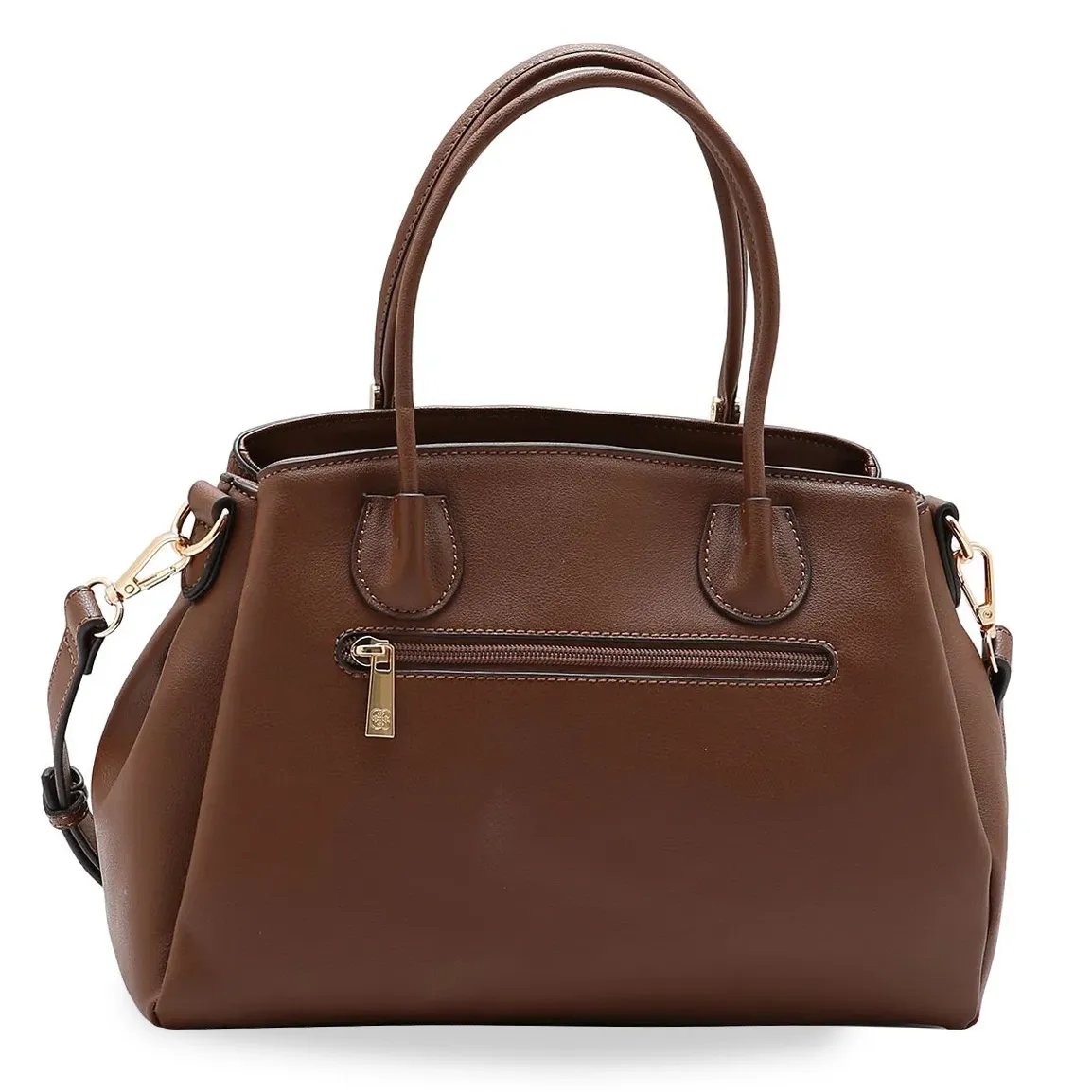 Bolsa feminina Chenson Clássico Chic marrom vista de costas com bolso externo e alça removível
